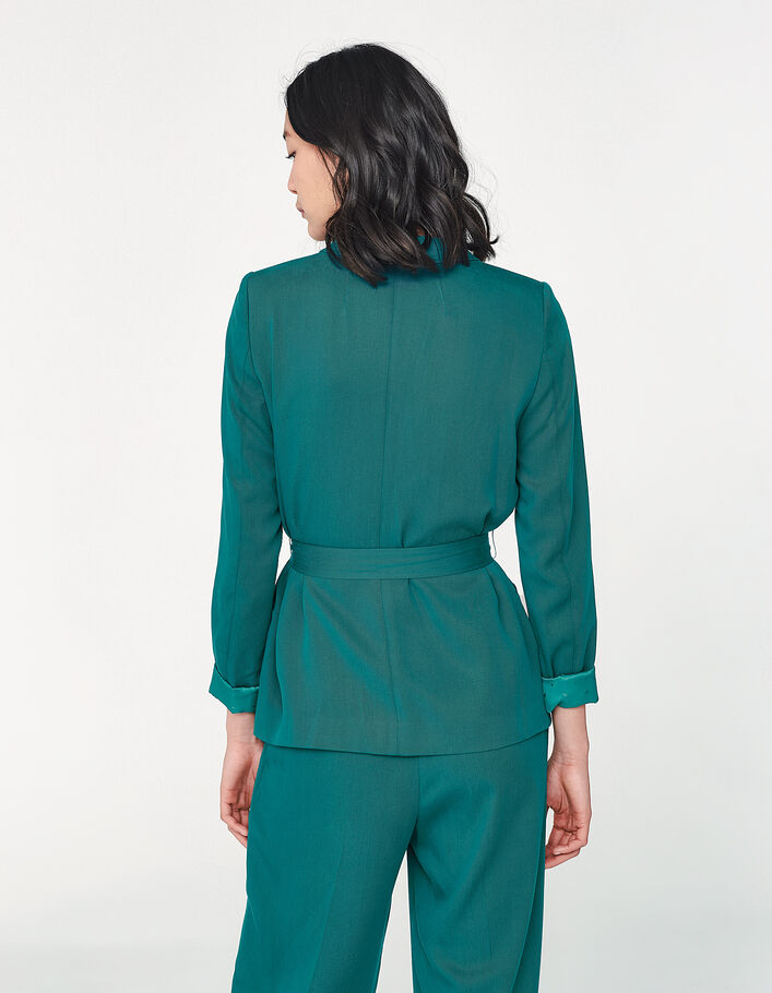 Veste tailleur en tencel émeraude avec ceinture femme-3