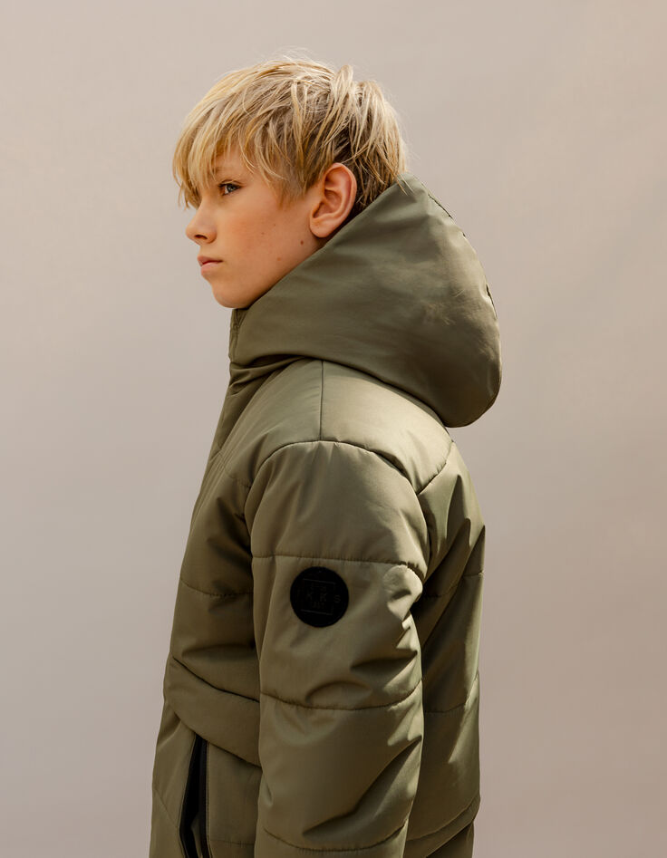 Lange khakifarbene gesteppte Daunenjacke für Jungen-2