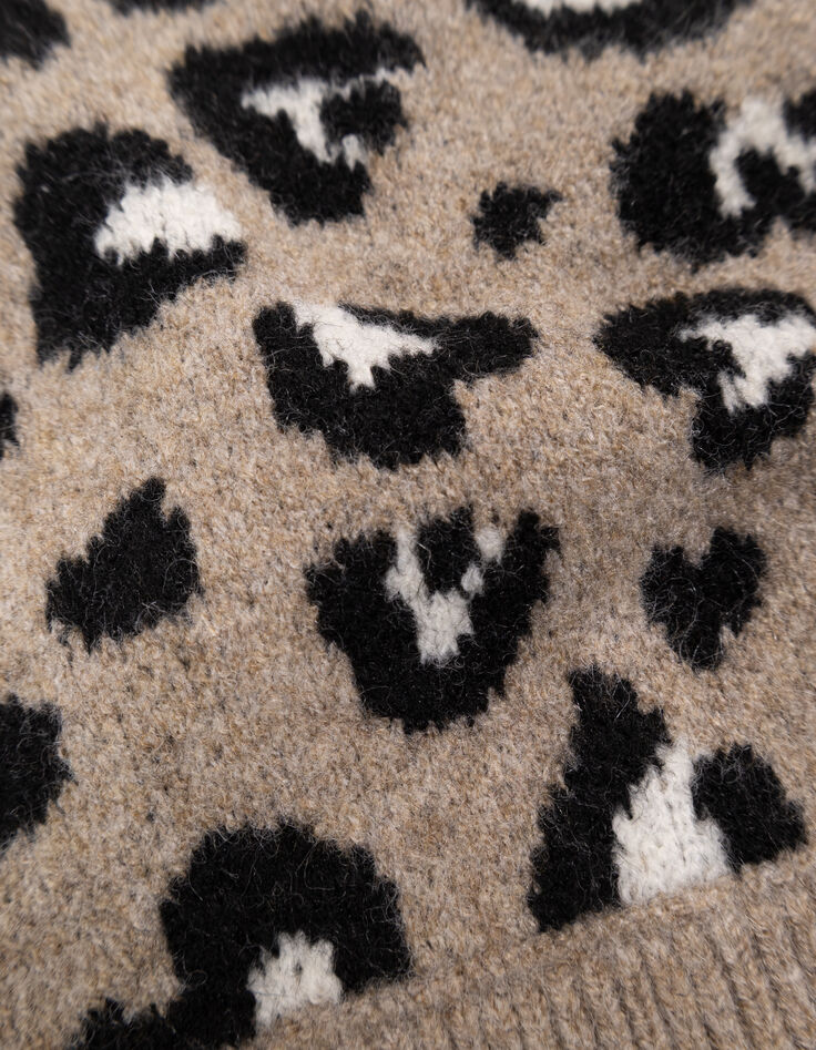 Girls’ beige knit snood with leopard motif-7 Girls’ beige knit snood with leopard motif-7
