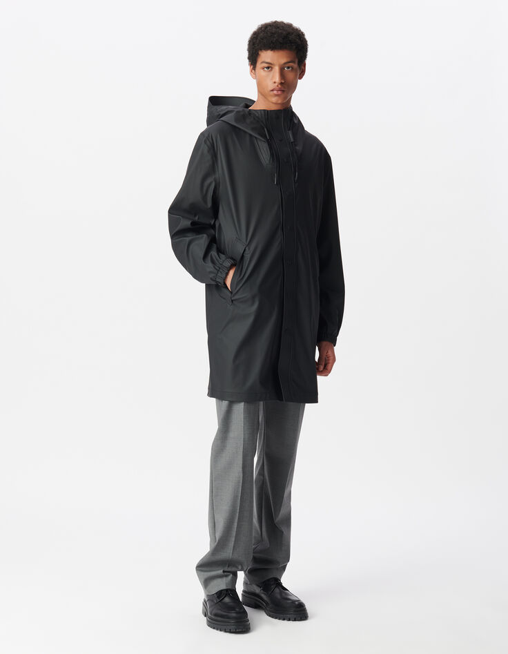 Parka negra nailon goma capucha hombre-2