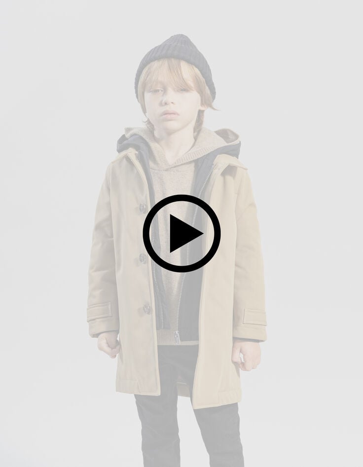Trench beige avec parementure capuche garçon-9 Trench beige avec parementure capuche garçon-9