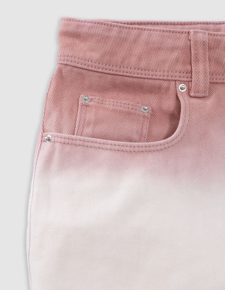 Short en jean rose frangé effet deep dye fille-3