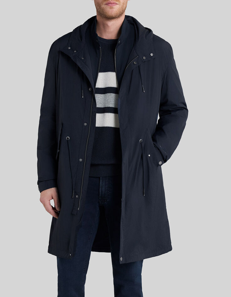 Men’s navy nylon parachute-style 2-in-1 parka-1