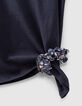 Navy bio T-shirt met bloemenscrunchie meisjes-3