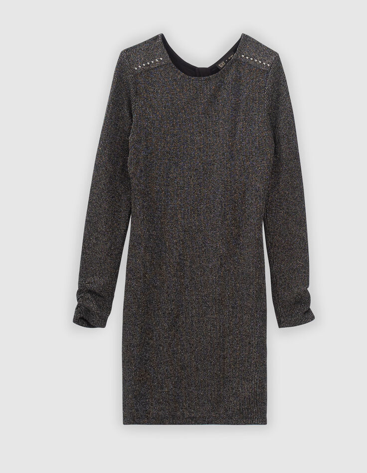Schwarzes M&auml;dchenr&ouml;hrenkleid mit Glitzer aus Rippstrick-1