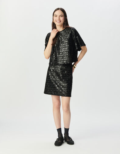 Jupe noire broderies sequins graphiques Femme - IKKS