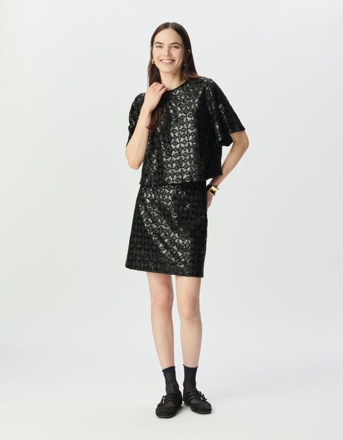Jupe noire broderies sequins graphiques Femme - IKKS