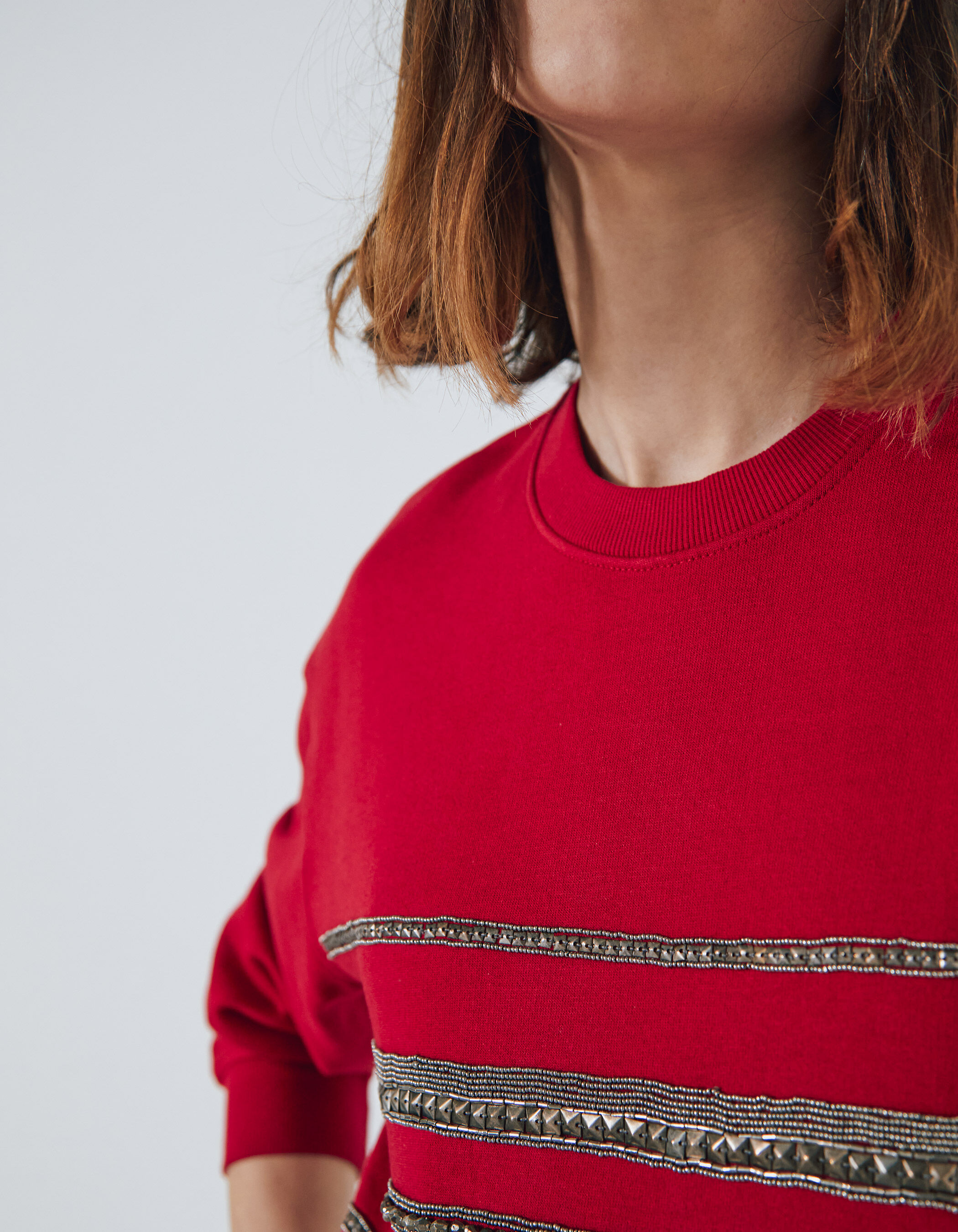 Sweat en molleton rouge motif mariniere en sequins femme IKKS