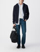 Men&rsquo;s navy textured hooded cardigan-2
