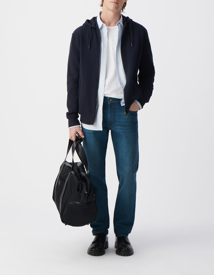 Men&rsquo;s navy textured hooded cardigan-2