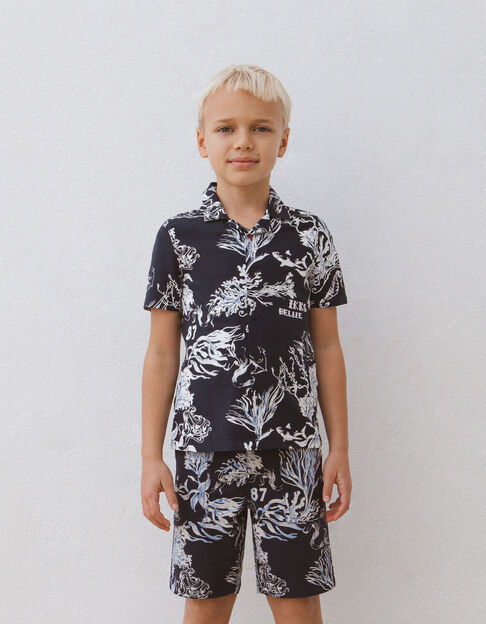 Marine overhemd LENZING™ ECOVERO™ koraalprint jongens - IKKS