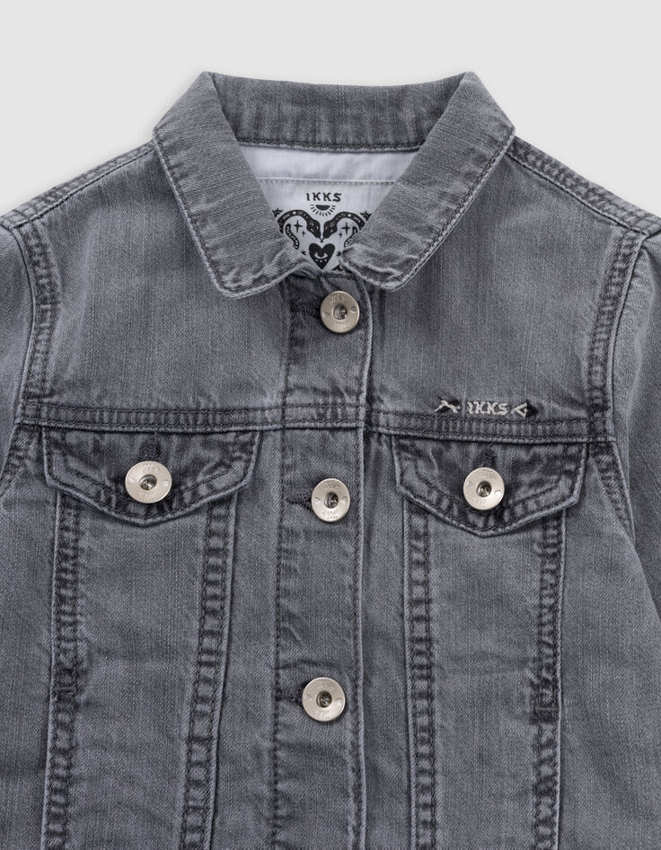 Veste en jean gris broderies ethniques fille-5