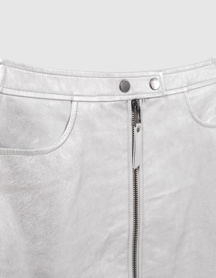 Korte rok in silver leer met rits Dames-8
