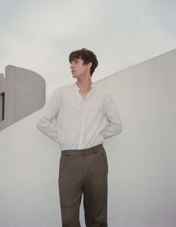 Men’s chalk striped REGULAR Mandarin collar shirt