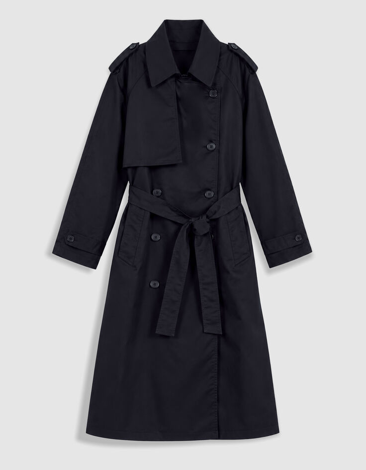 L&eacute;a Women's long navy double-breasted trench coat-5