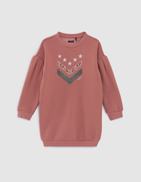 Girls’ rosewood embroidered chevron sweatshirt dress - IKKS