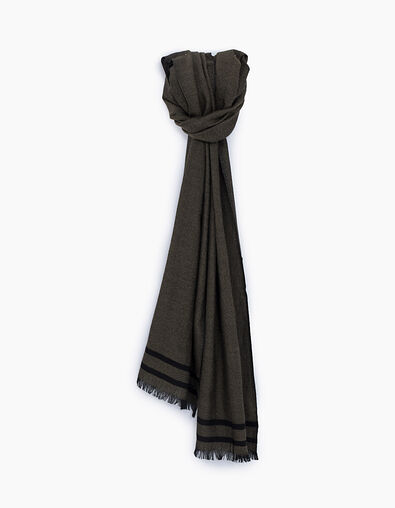 Men’s khaki woollen scarf with black stripes - IKKS