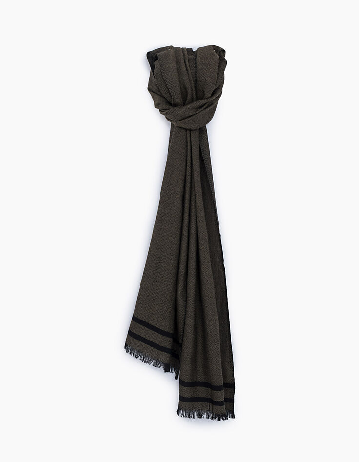 Kaki foulard in wol met zwarte strepen Heren-1 Kaki foulard in wol met zwarte strepen Heren-1
