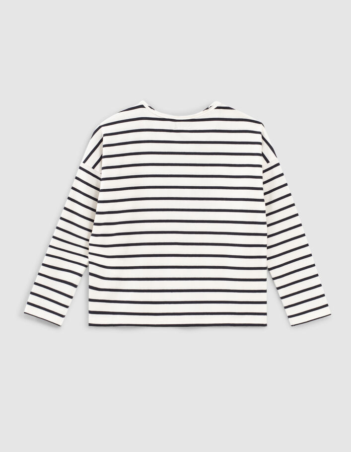 Girls’ ecru striped T-shirt with cap image-4