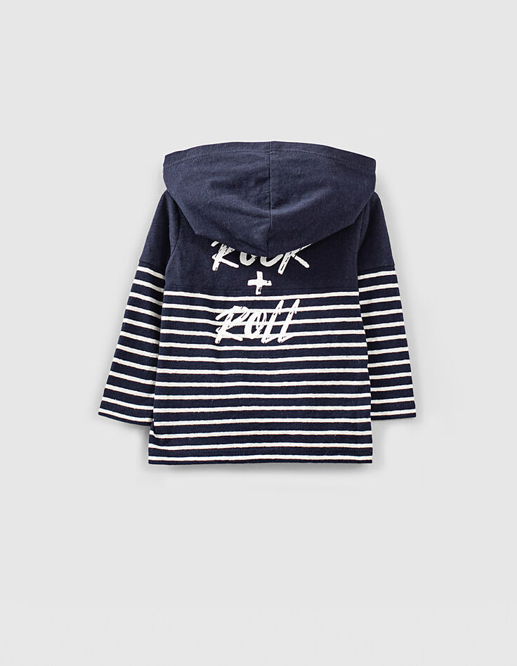 Baby boys’ navy organic cotton hooded sailor T-shirt-3