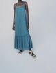 Vestido esmeralda tirantes bordados mujer-7