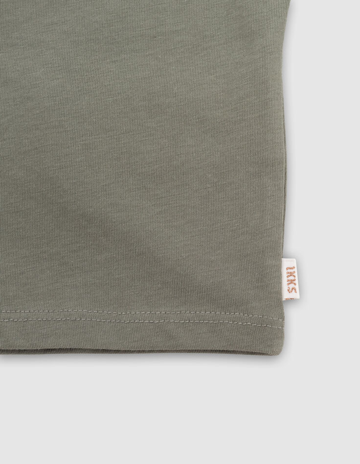 Khaki Mädchen-T-Shirt, Biobaumwolle, Palmen-Tiger, kupfer-5