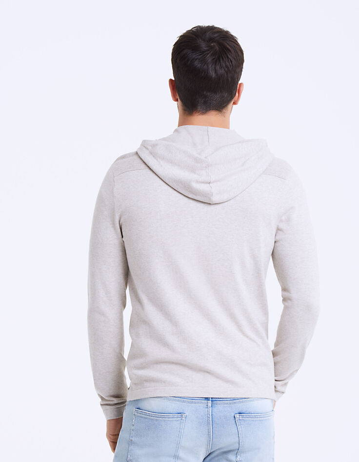 Cárdigan beige cremallera y capucha Hombre-4