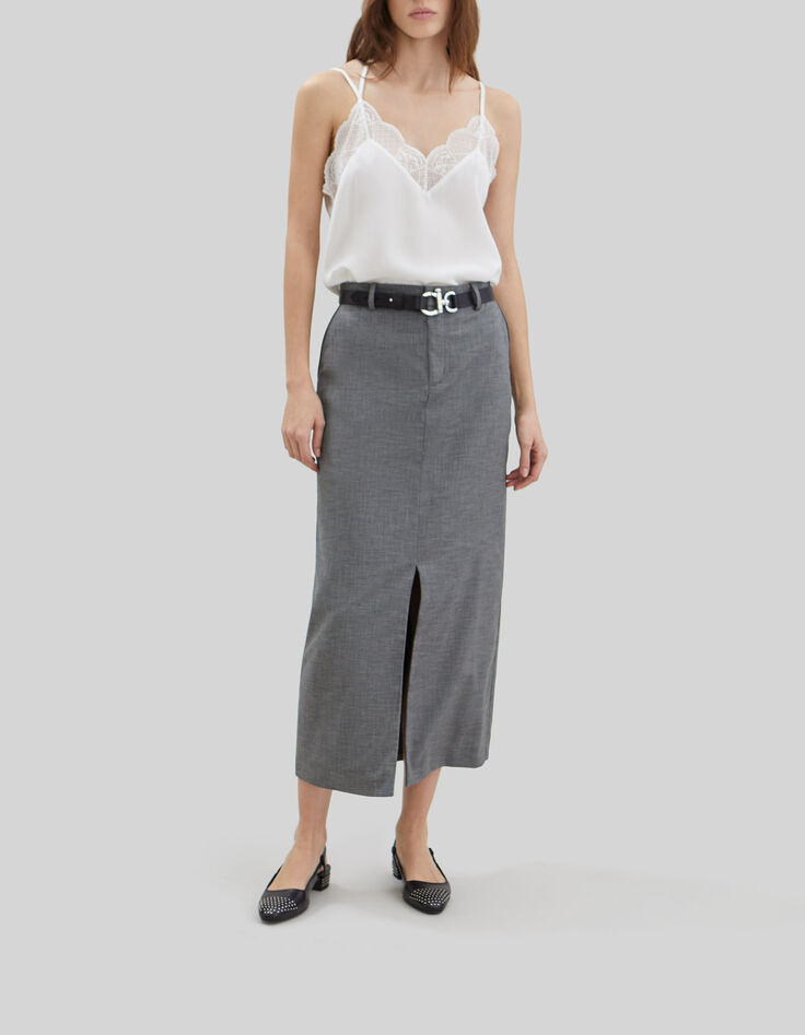 Pure Edition-Lange zwarte faux-uni rok Dames-1