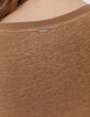 Camel T-shirt V-hals linnen foil-5