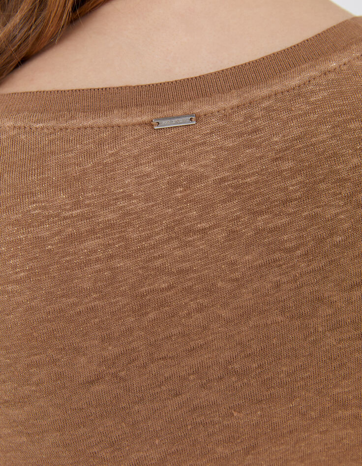 Camel T-shirt V-hals linnen foil-5