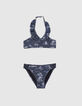 Maillot de bain 2 pièces navy toile de Jouy recyclé fille-1