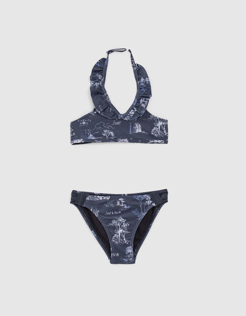 Girls’ navy recycled toile de Jouy bikini - IKKS