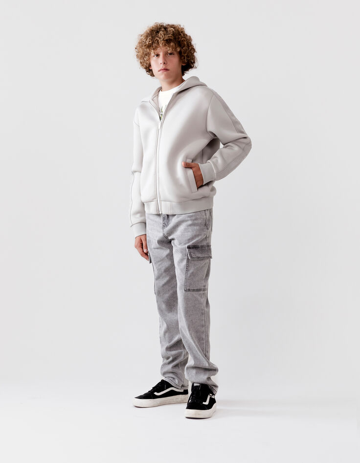 Cardigan relaxed gris zippé molleton néoprène garçon-2