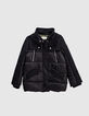 Parka noire bi mati&egrave;re &agrave; capuche fille-2