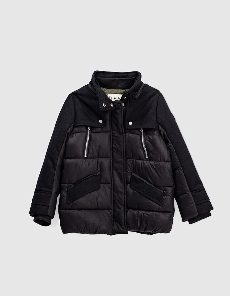 Parka noire bi mati&egrave;re &agrave; capuche fille-2