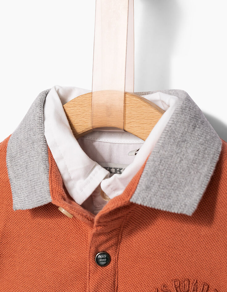 Polo terracota con cuello efecto óptico bebé niño-4