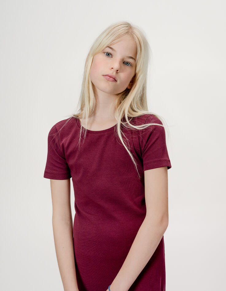 Langes bordeauxrotes Mädchen-T-Shirt-Kleid-3