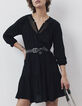 Vestido ancho negro rejilla y volantes mujer-2