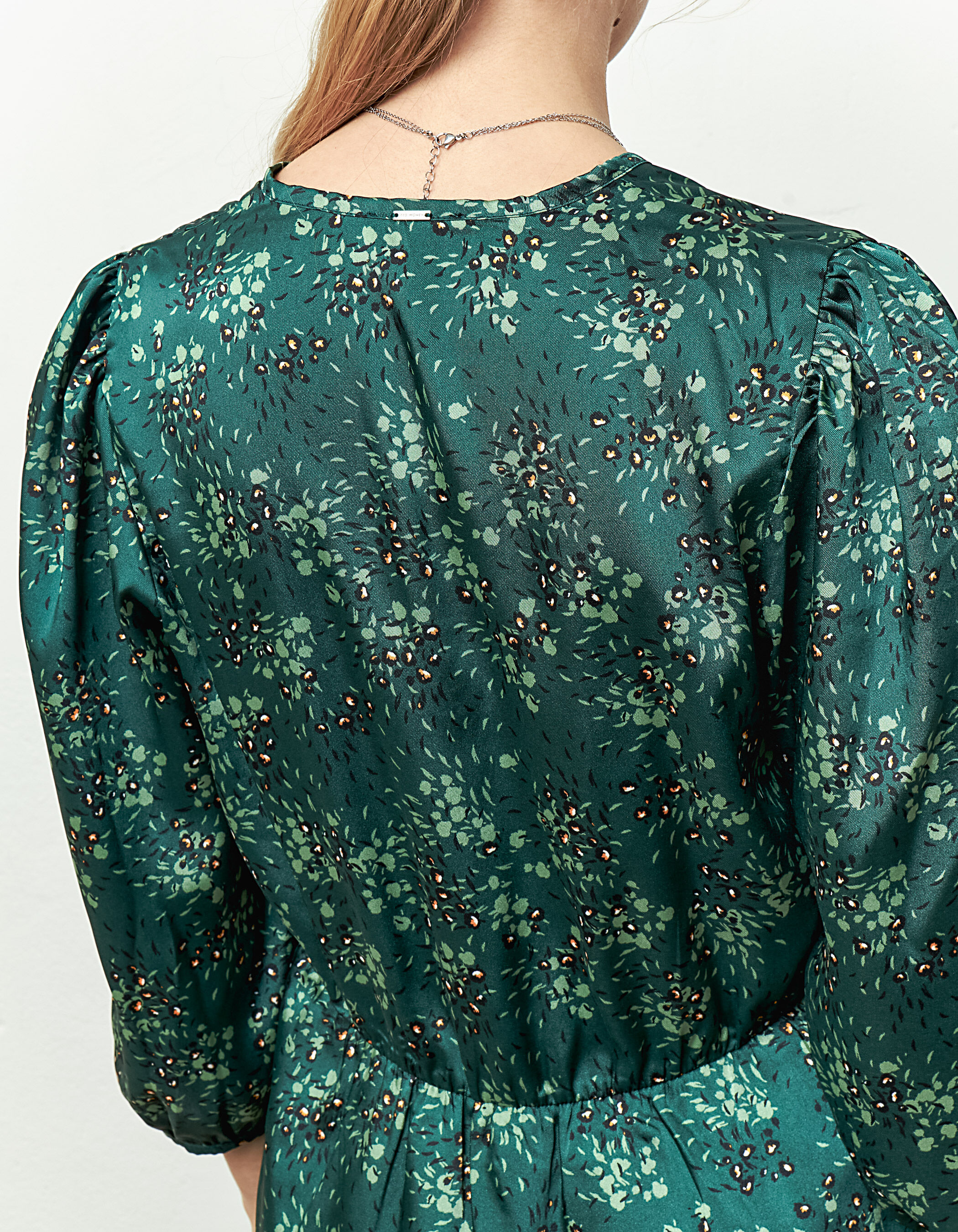Robe courte col V manches longues imprim floral bleu femme