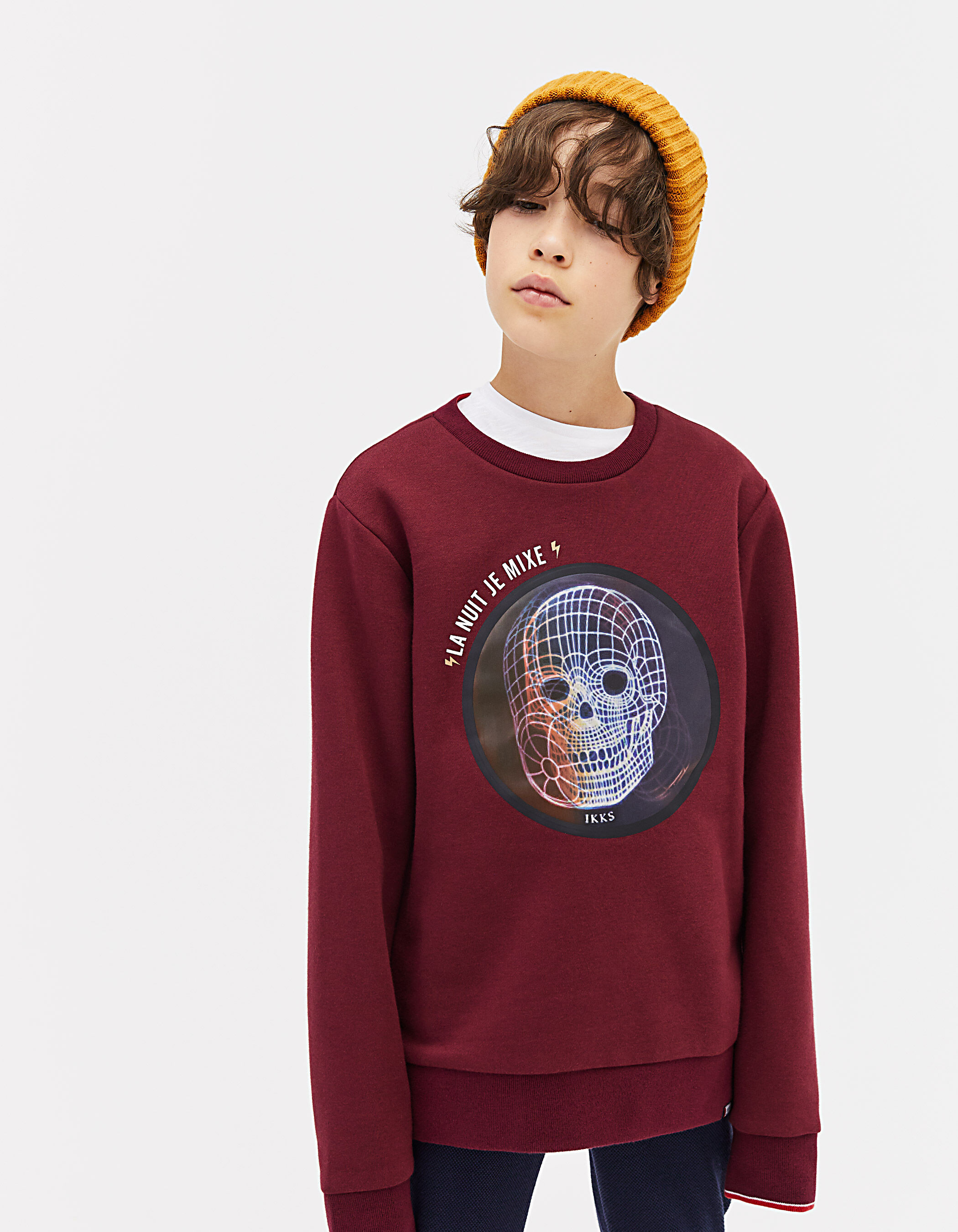 Boys burgundy lenticular La nuit je mixe graphic sweatshirt