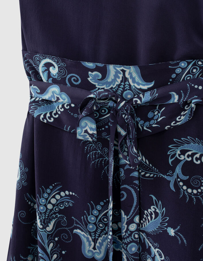 Jupe en popeline avec détail à nouer - Bleu/motif cachemire - FEMME | H