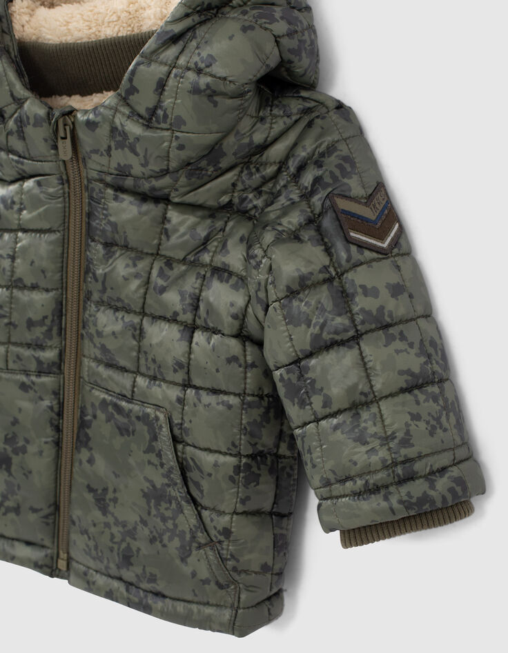 Baby boys’ khaki camouflage print fur-lined padded jacket-4