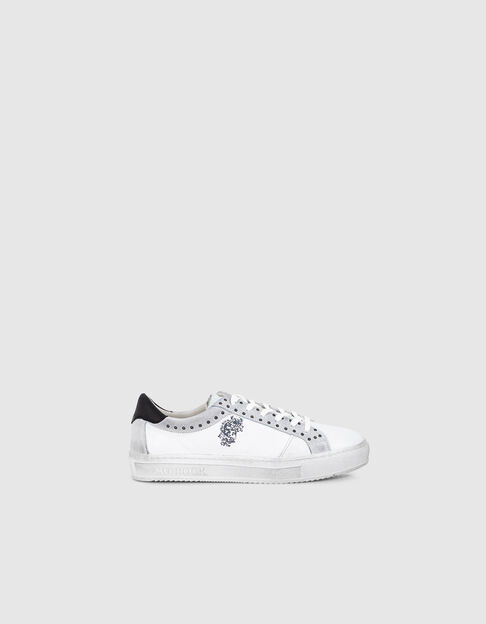 Women’s white rock graphic studded leather trainers