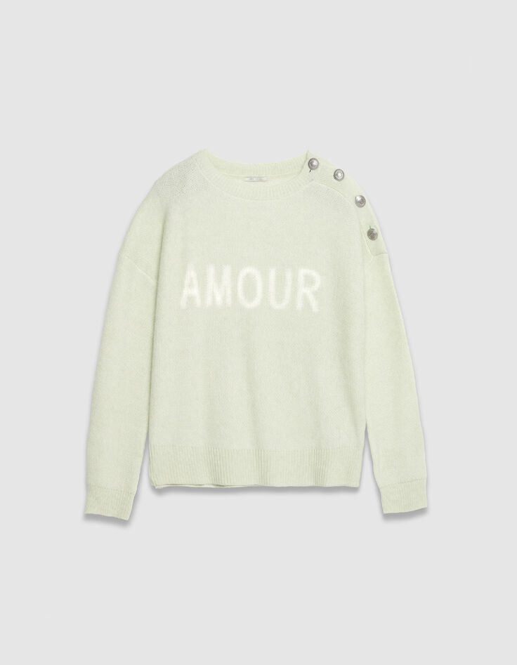 Gr&uuml;ner Pullover aus Alpakamischung f&uuml;r Damen mit Botschaft-5