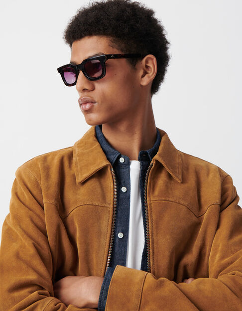 Men's saffron suede leather jacket - IKKS