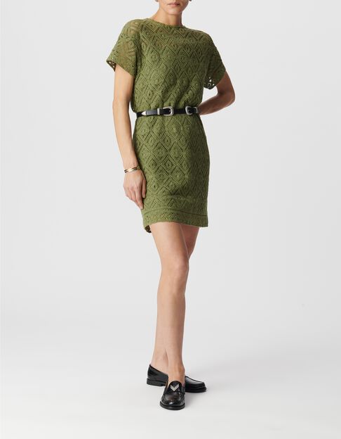 Robe courte verte coton bio dentelle crochet Femme - IKKS