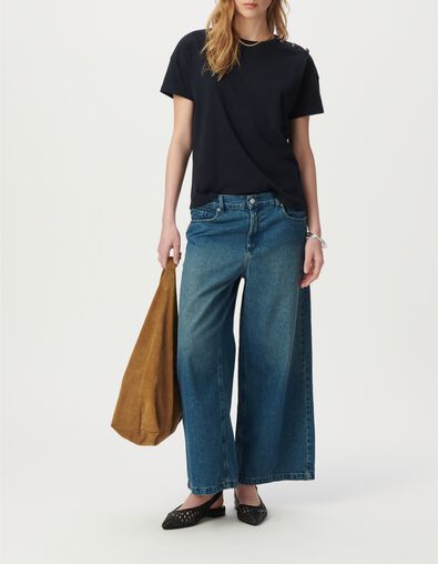 Jean wide leg cropped bleu Femme - IKKS
