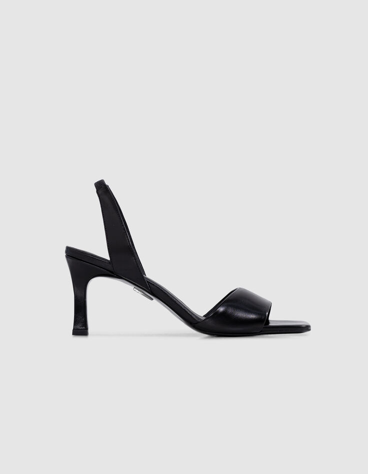 Dames sandalen met zwarte leren hak en elastische band-2