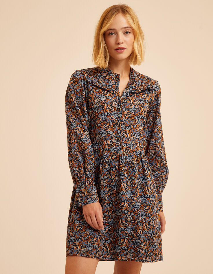 Robe bleue imprim&eacute; fleurs baroques I.Code-3