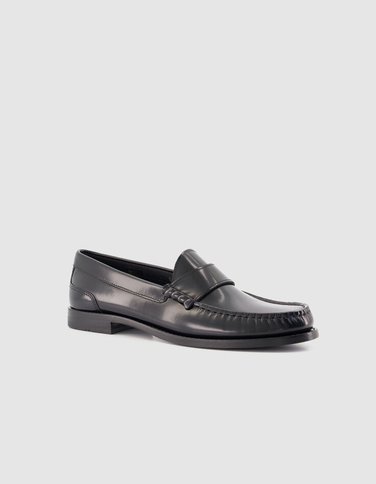 Mocassins noirs cuir avec couture fronc&eacute;e Femme-2